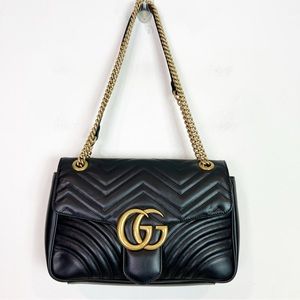 GUCCI BLACK LEATHER MEDIUM MARMONT MATELASSE QUILTED SHOULDER BAG